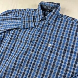 George Strait Shirt Men's Medium Blue Plaid Pearl Snap Western Cowboy Rode L/S